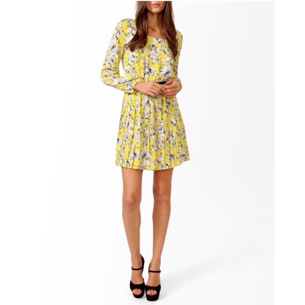 Essential Sketched Floral Dress Yellow Small